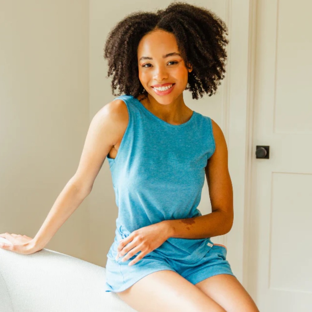 Pima Sleeveless Tee Short Set In Turquoise, size S, perfect condition